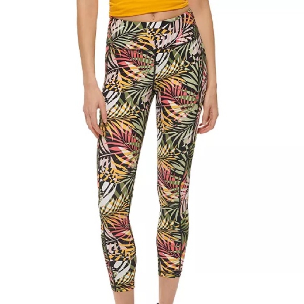 NWT DKNY Sport Army Palm 7/8 High Waisted Leggings Size L